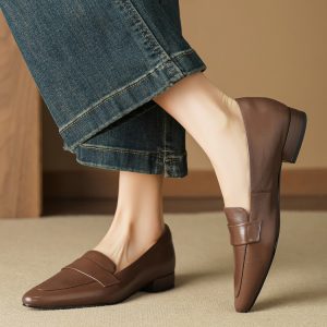 Elegant Plaid Pointed Toe Chunky Heel Loafers for Women