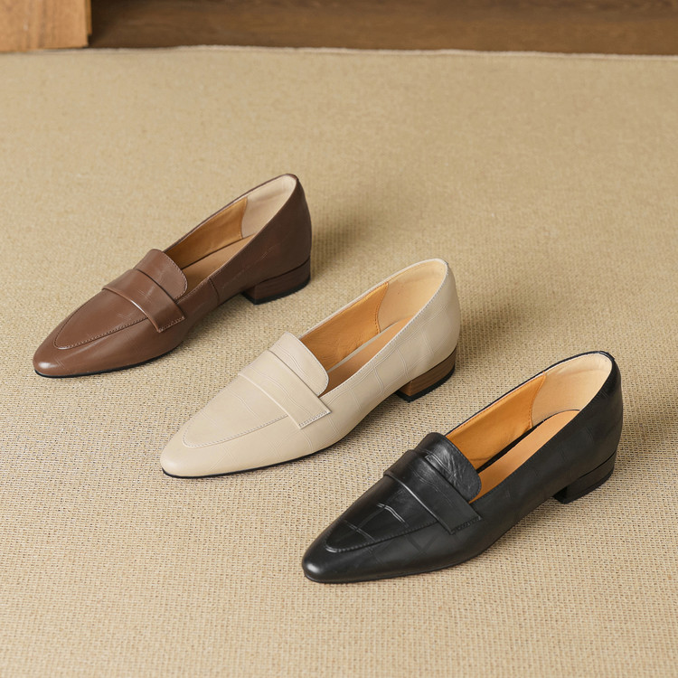 Elegant Plaid Pointed Toe Chunky Heel Loafers for Women - Image 5