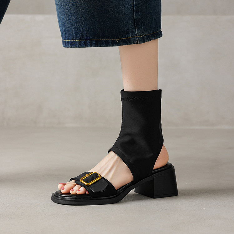 Korean Style Open Toe Block Heel Sandals with Zipper - Image 3