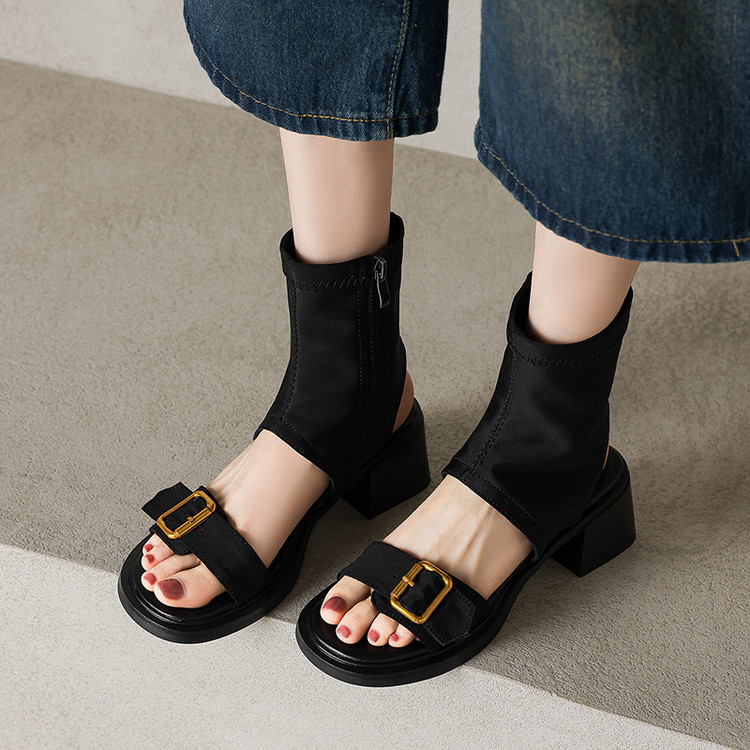 Korean Style Open Toe Block Heel Sandals with Zipper - Image 4