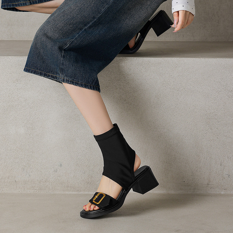 Korean Style Open Toe Block Heel Sandals with Zipper - Image 5