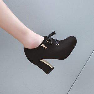 Minimalist Mid Heel Chunky Lace-Up Round Toe Single Shoes