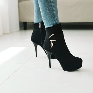 Suede High Heel Ankle Boots with Side Zip