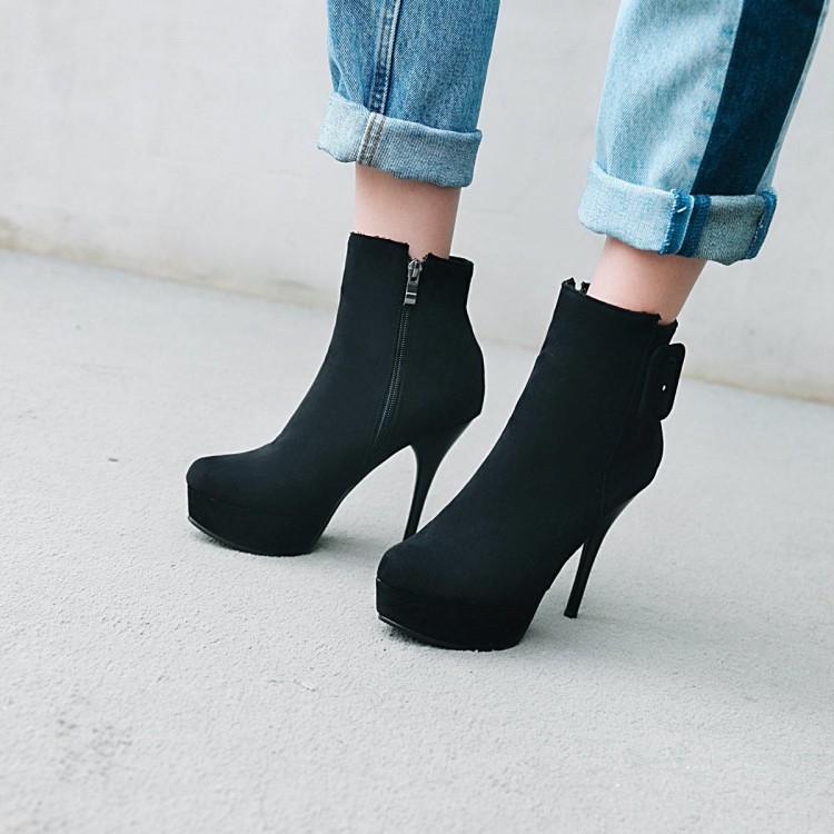 Suede High Heel Stiletto Ankle Boots with Side Zipper - Style c.html - Image 2