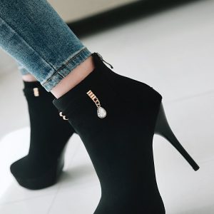 Suede Stiletto Heel Ankle Boots with Side Zipper