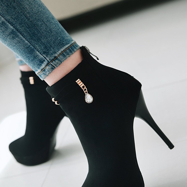 Suede Stiletto Heel Ankle Boots with Side Zipper