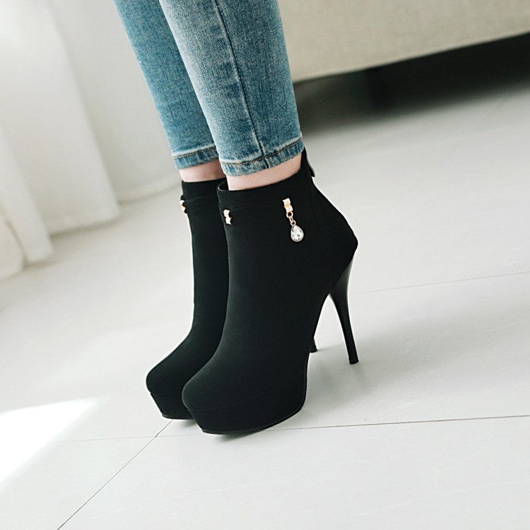 Suede Stiletto Heel Ankle Boots with Side Zipper - Image 5