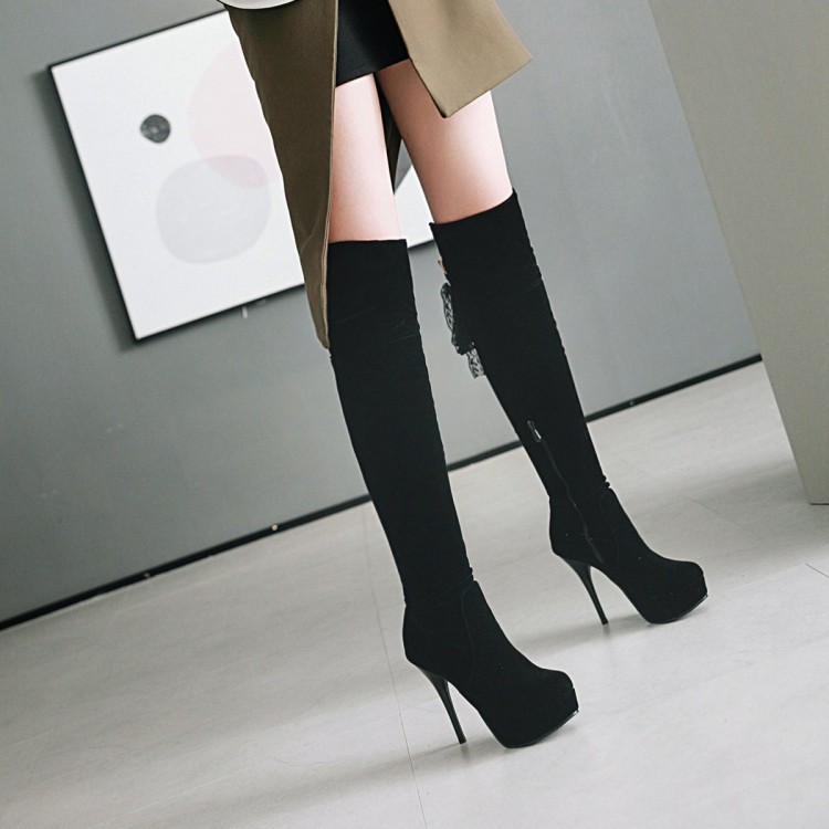 Suede Stiletto Heel Long Fashion Boots - Image 3
