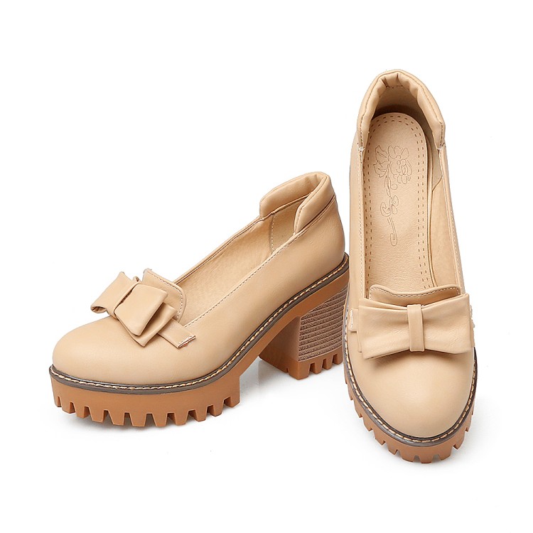 Sweet Round-Toe Chunky Heel Flats with Flower and Bow - Women's Fashion Shoes - Image 5