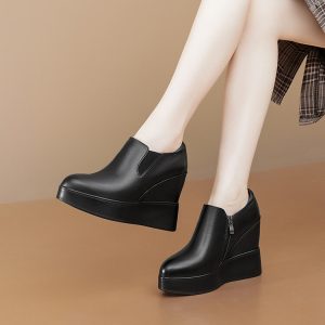Women's Deep Mouth Single Shoes with Inner Height Increase and High Heel