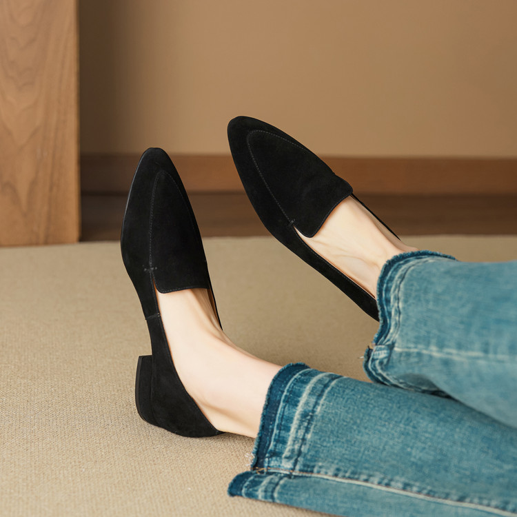 Women's Pointed Toe Chunky Heel Loafers - Top Grain Leather Floral Print Slip-On Shoes - Image 3