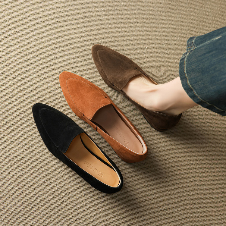 Women's Pointed Toe Chunky Heel Loafers - Top Grain Leather Floral Print Slip-On Shoes - Image 4
