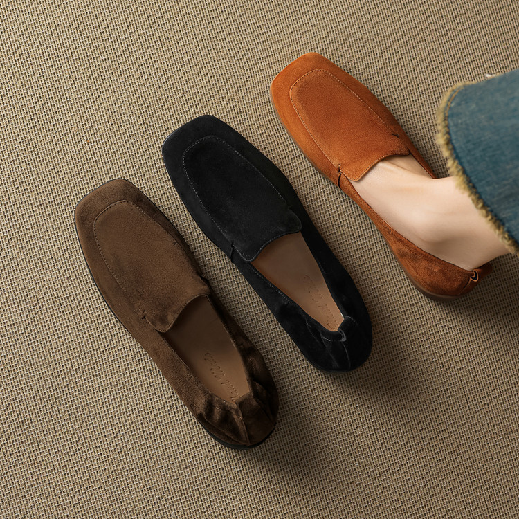 Women's Suede Loafers with Platform Sole Low Heel Square Toe Slip-On - Image 2