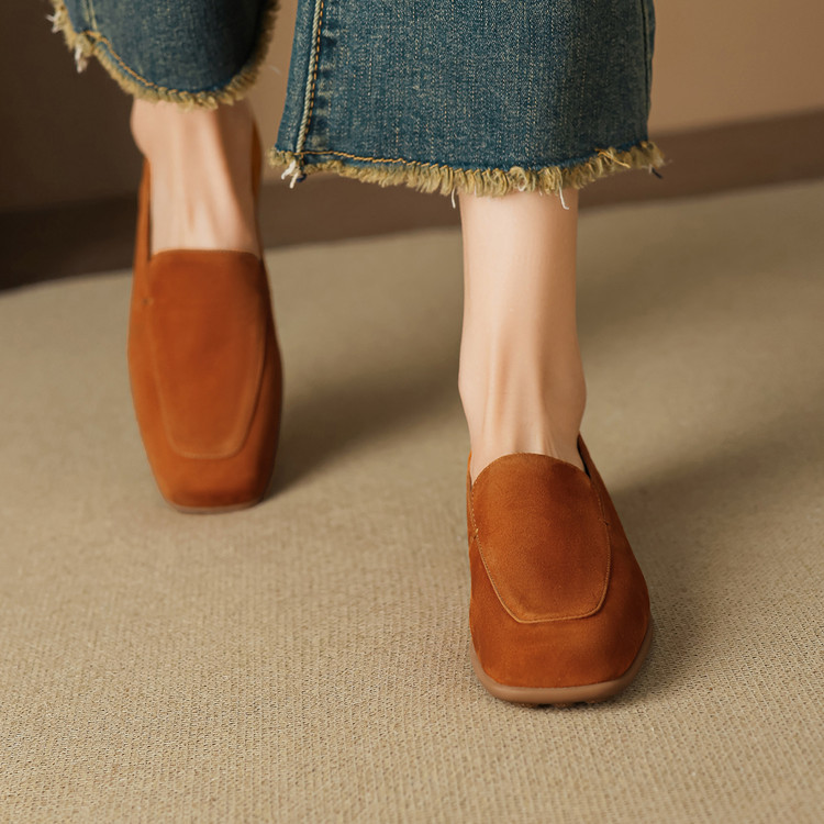 Women's Suede Loafers with Platform Sole Low Heel Square Toe Slip-On - Image 3