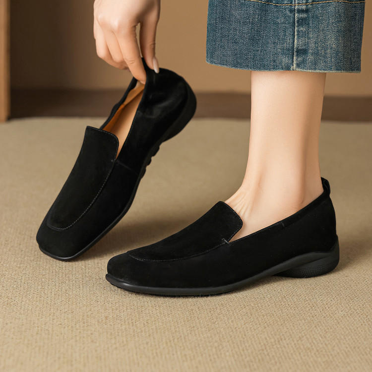 Women's Suede Loafers with Platform Sole Low Heel Square Toe Slip-On - Image 5