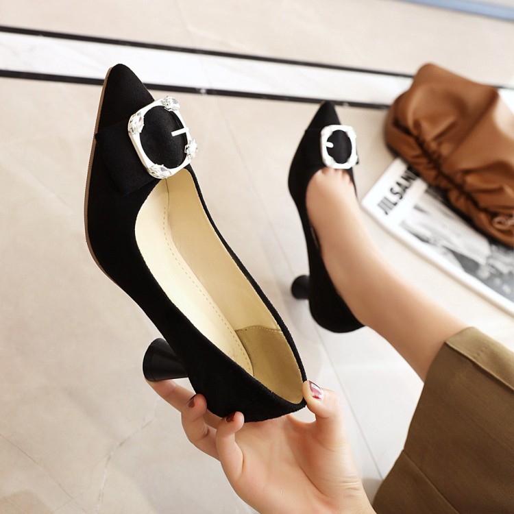 Women's Suede Pointed Toe Mid Heel Pumps Casual Slip-On Shoes - Image 4